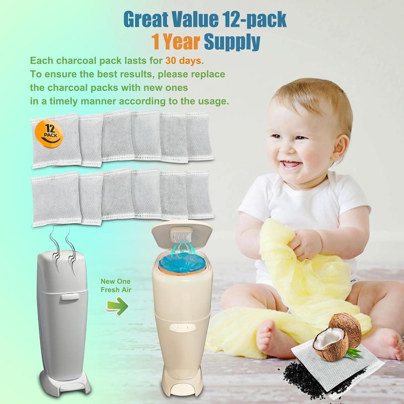 ShuRex 12 Pack Diaper Pail Carbon Filters for Playtex Diaper Genie Complete and Expressions Pail, Charcoal Odor Absorbing Bags for Diaper Genie Diaper Pails with Built-in Odor Controlling Compartment - Image 4